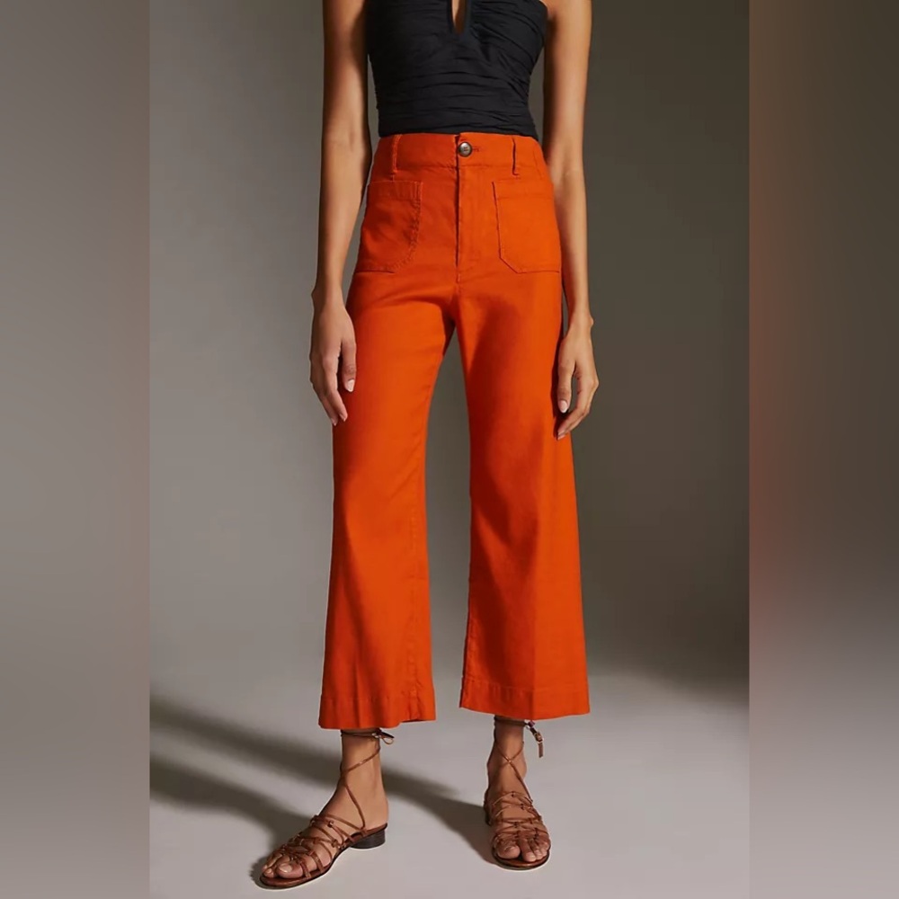 Maeve Colotte Cropped‎ Linen Wide Leg Pants